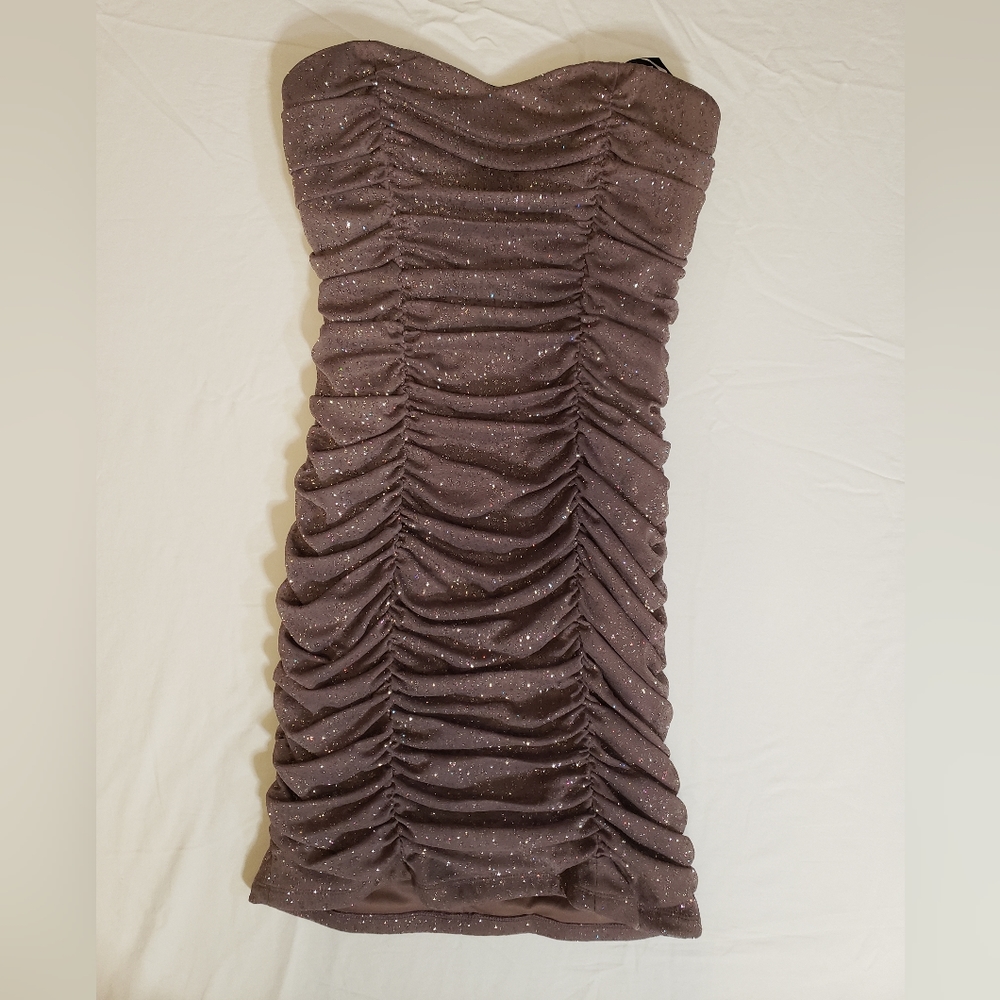 New I .N. San Francisco Sparkly Brown Mini Strapless Dress Size 7